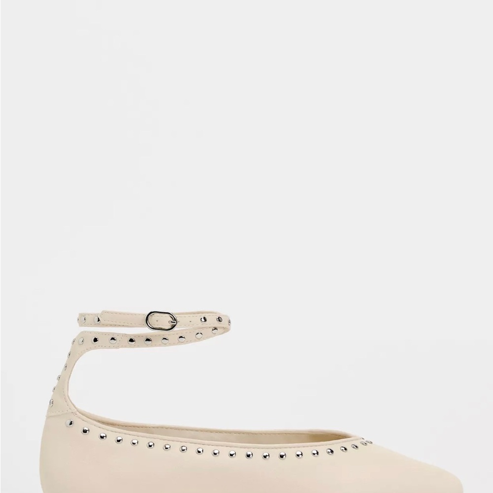 Zara Cream Studded Ankle Strap Flats